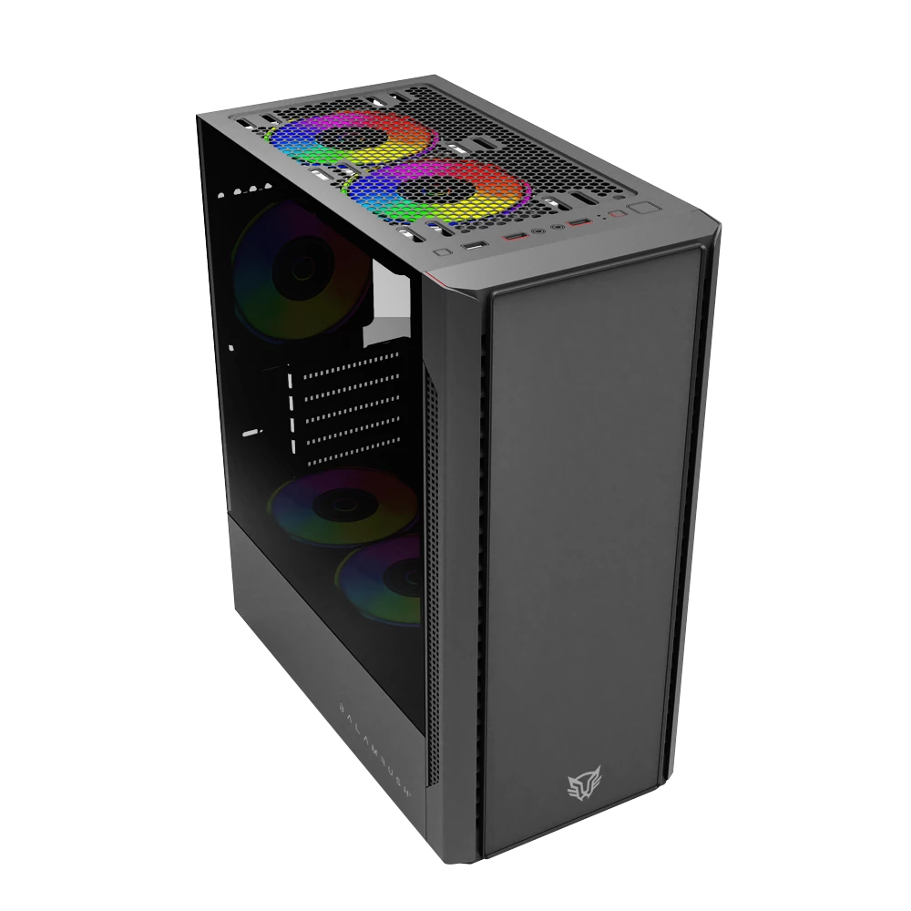 Gabinete Gamer Mini Torre | Nyx GI730 | Max MB M-ATX Panel Izq Cristal + Frente Solido con Ranura 1xUSB 3.0 + 3xFan RGB | Negro