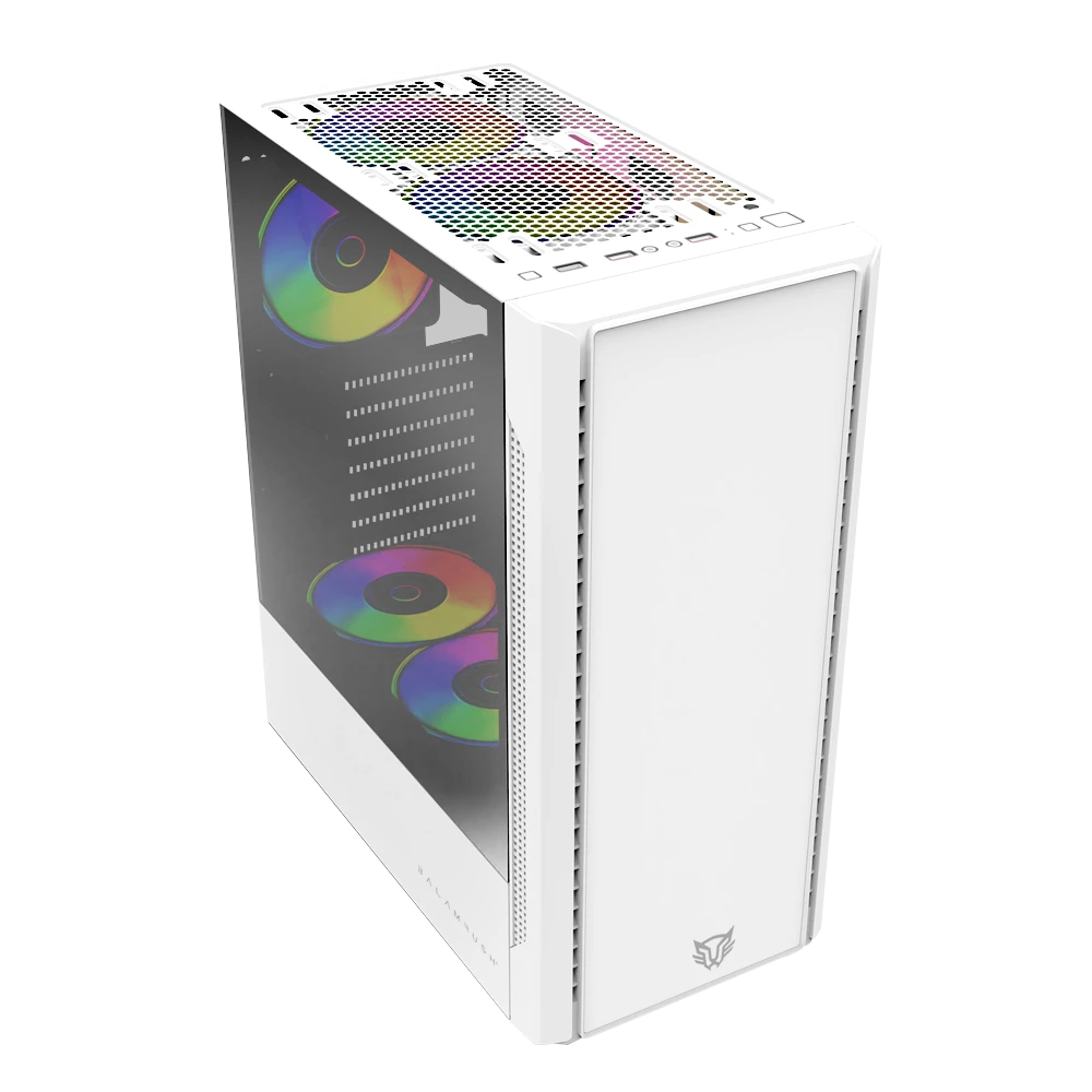 Gabinete Gamer Mini Torre | Nyx GI730 | Max MB M-ATX Panel Izq Cristal + Frente Solido con Ranura 1xUSB 3.0 + 3xFan RGB | Blanco