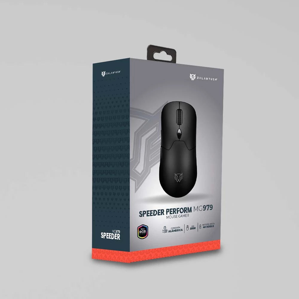 Mouse Gamer Multidipositivo | Speeder Perform MG979 | Inalámbrico 2.4 MHz + 2 Modos Bluetooth / Carátulas y Switch intercambiables / Recargable Tipo C + 600 mAh  / 5000 DPI / RGB + 7 Botones | Negro