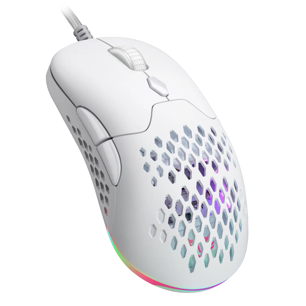 Mouse Gamer Multidipositivo | Speeder Perform MG979 | Inalámbrico 2.4 MHz + 2 Modos Bluetooth / Carátulas y Switch intercambiables / Recargable Tipo C + 600 mAh  / 5000 DPI / RGB + 7 Botones | Blanco