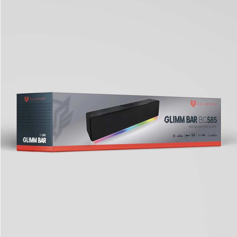 Bocina Gamer | Glimm Bar BG585 | Soundbar + RGB  Bluetooth + Control Digital RGB + 10 W RMS | Negro