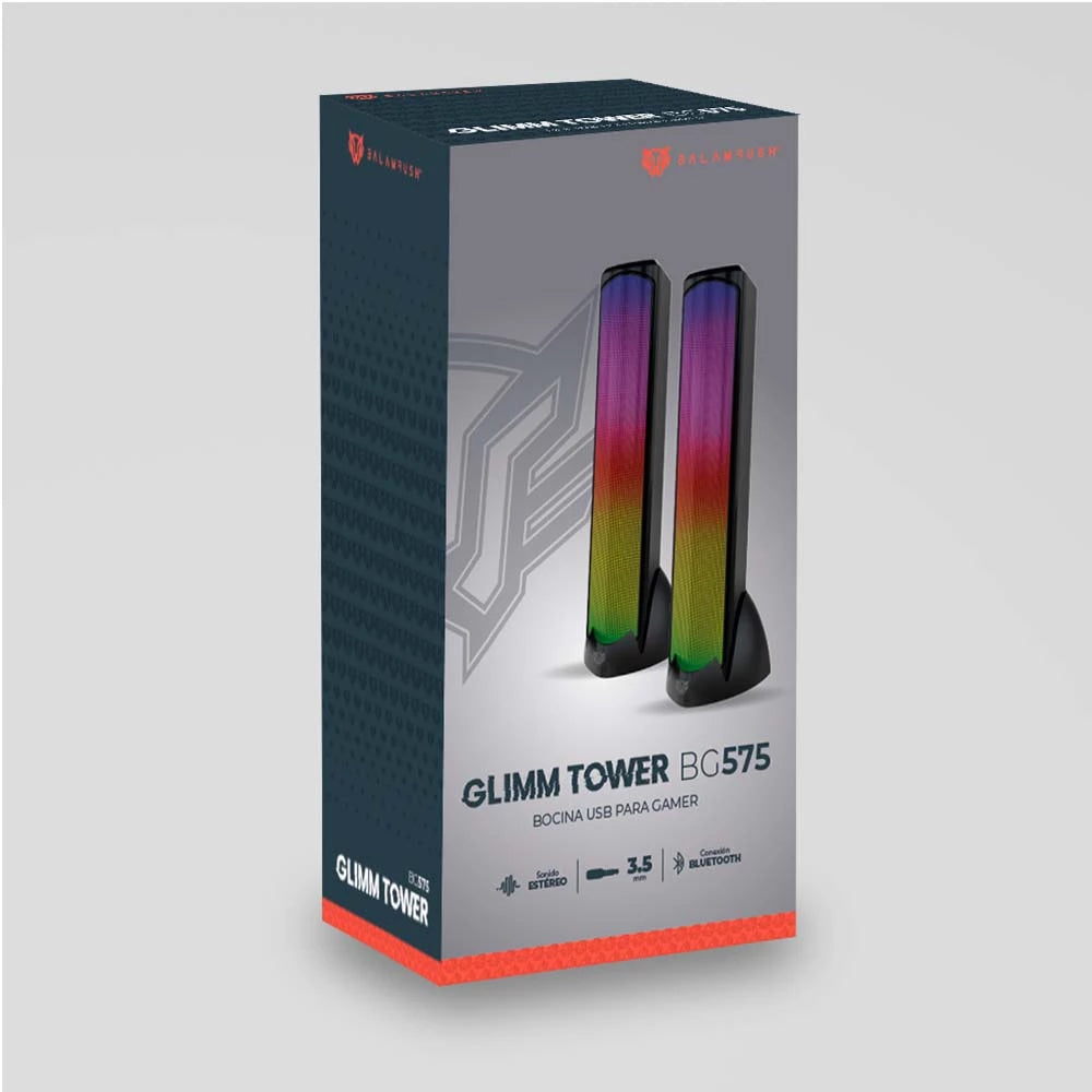 Bocinas Gamer | Glimm Tower BG575 | Bluetooth + 10 W + 2.0 Ch Iluminación RGB+ 2.0 Canales | Negro
