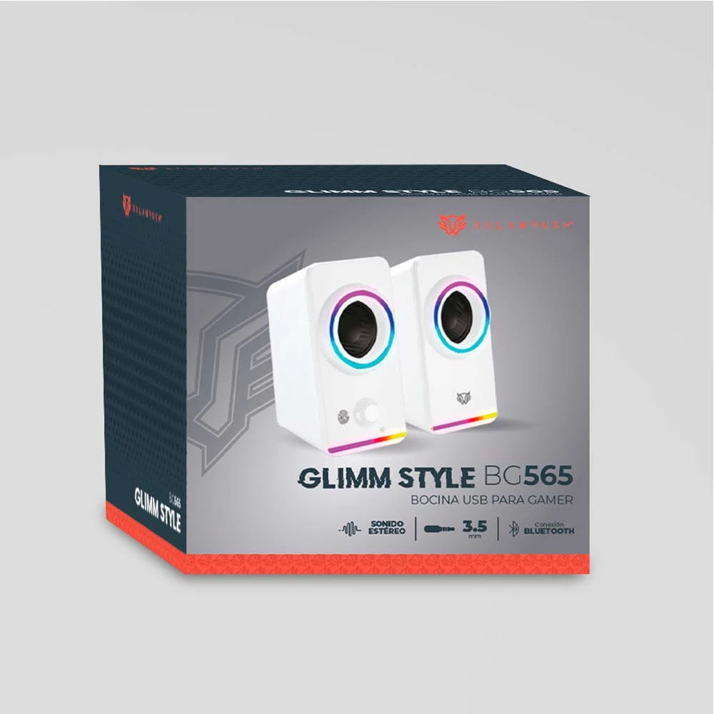 Bocinas Gamer | Glimm Style BG565 |  Bluetooth + 10 W + 2.0 Ch  Iluminación RGB+ 2.0 Canales | Blanco