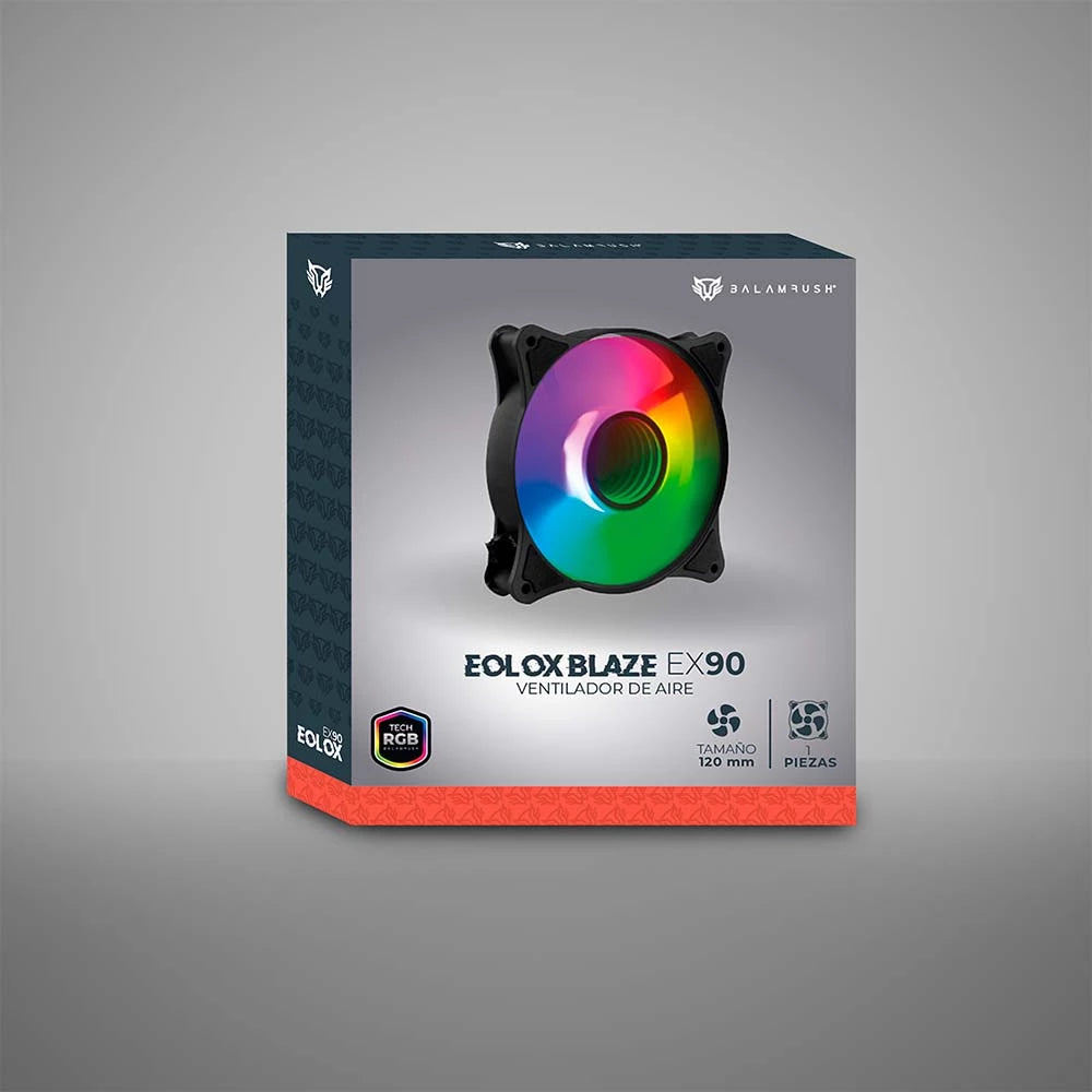 Ventilador para PC |  Eolox Blaze EX90 | 120 mm ARGB  Diseño Circular  Rainbown  120x120x25mm + 1200 RPM + Hidráulico + 12 V | Negro