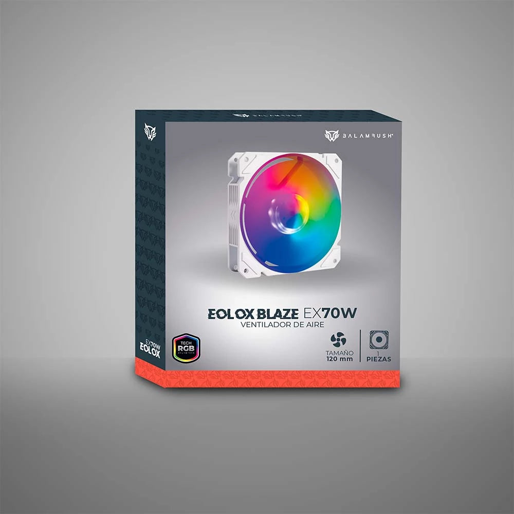 Ventilador para PC | Eolox Blaze EX70W | 120 mm ARGB  Diseño Cuadrado  Rainbown  120x120x25mm + 1200 RPM + Hidráulico + 12 V | Blanco