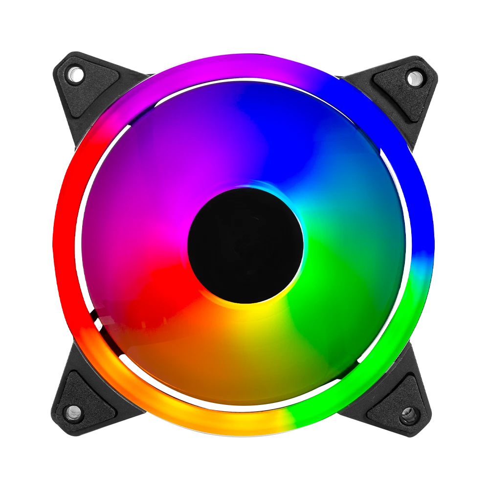 Ventilador para PC |  Eolox Blaze EX30 |  120 mm LED  Diseño Circular con borde led  Rainbown  120x120x25mm + 1200 RPM + Hidráulico + 12 V | Negro