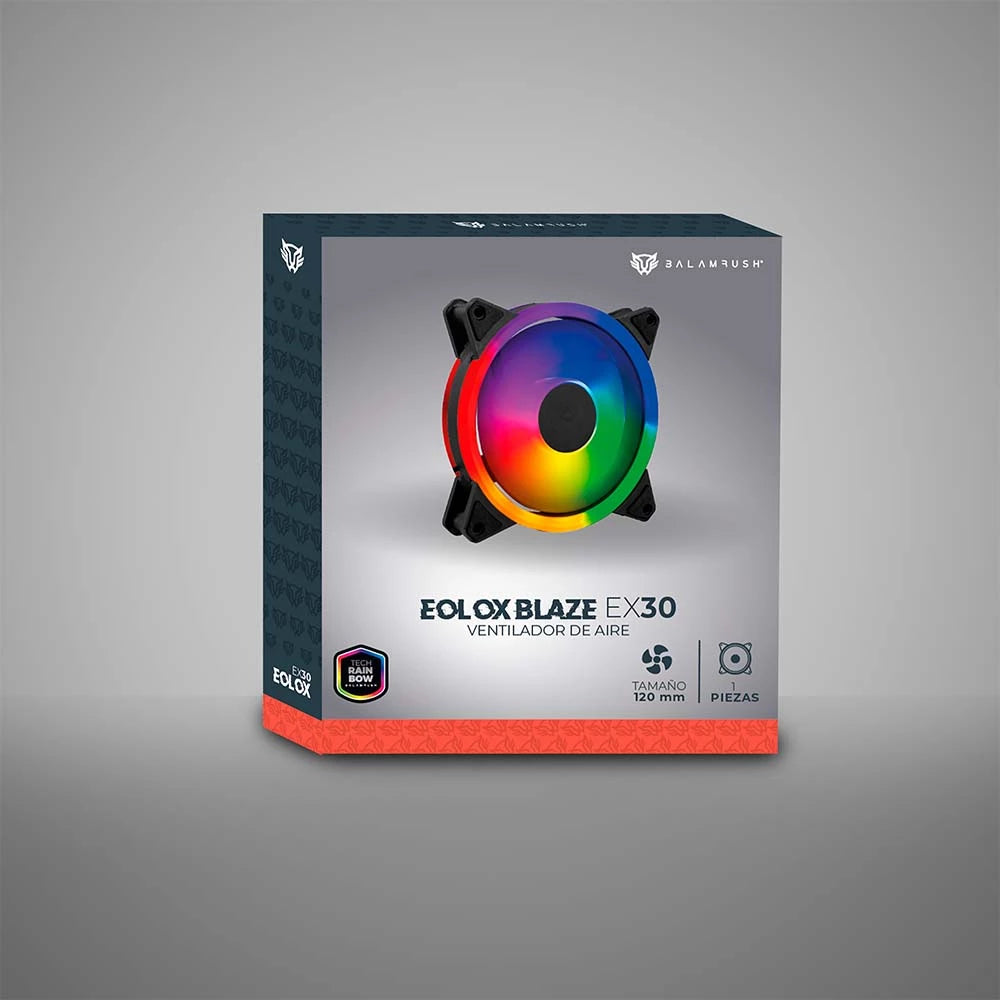 Ventilador para PC |  Eolox Blaze EX30 |  120 mm LED  Diseño Circular con borde led  Rainbown  120x120x25mm + 1200 RPM + Hidráulico + 12 V | Negro