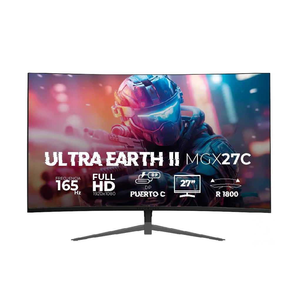 Monitor Gamer Curvo 27" Ultra Earth II MGX27C VA + 165Hz + 1ms + Full HD 1080p/HDMI + DP + TYPE-C 15W + 3.5mm + VESA 100 x 100 mm/Negro