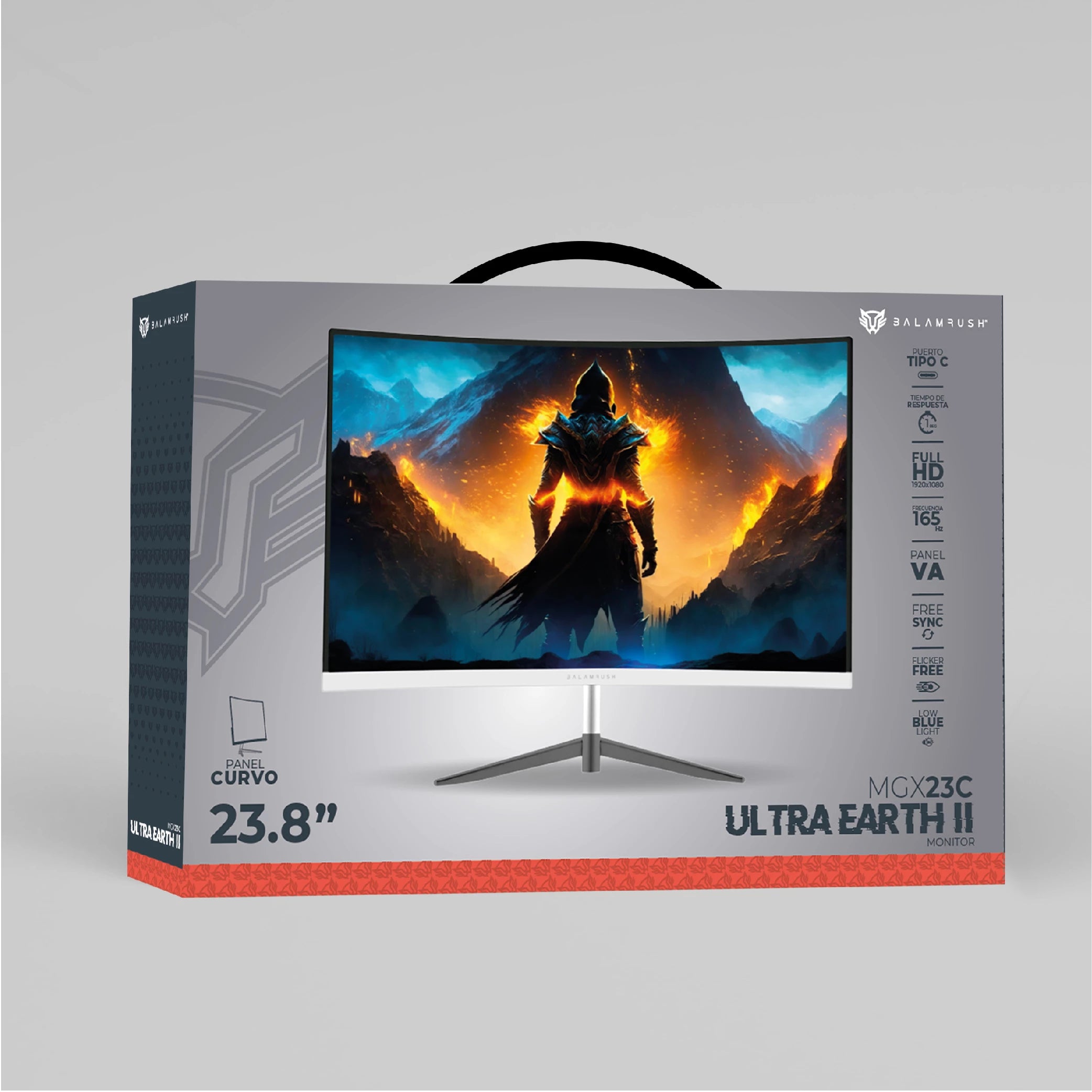 Monitor Gamer Curvo 23.8" Ultra Earth II MGX23C VA + 165Hz + 1ms + Full HD 1080p/HDMI + DP + TYPE-C 15W + 3.5mm + VESA 100 x 100 mm/Blanco