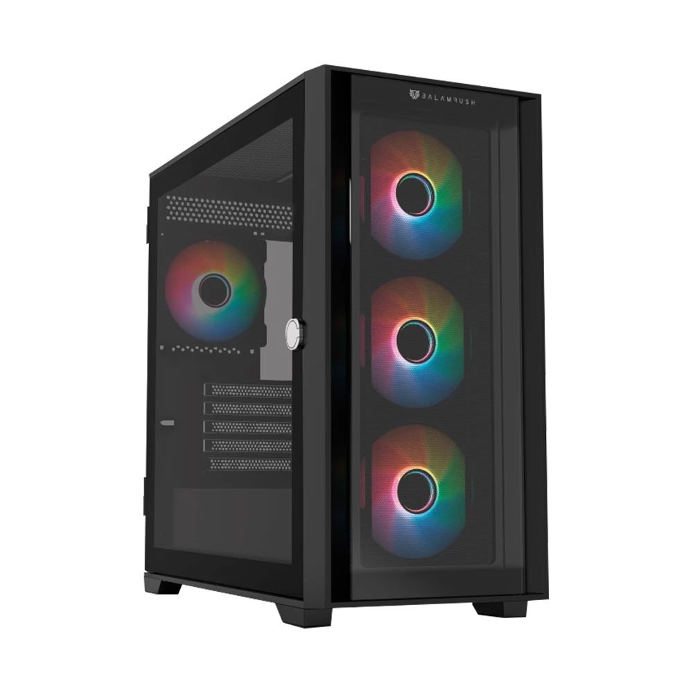 Gabinete Gamer Media Torre | Carbono Twin Mate 8000 | Max MB M-ATX 385 mm | 1x USB 3.0 + 1x USB 2.0 + 1x USB C 3.1 + 4x Fan ARGB | Panel Izq Cristal con Visagras + Frente Intercambiable Cristal- Mesh | Negro