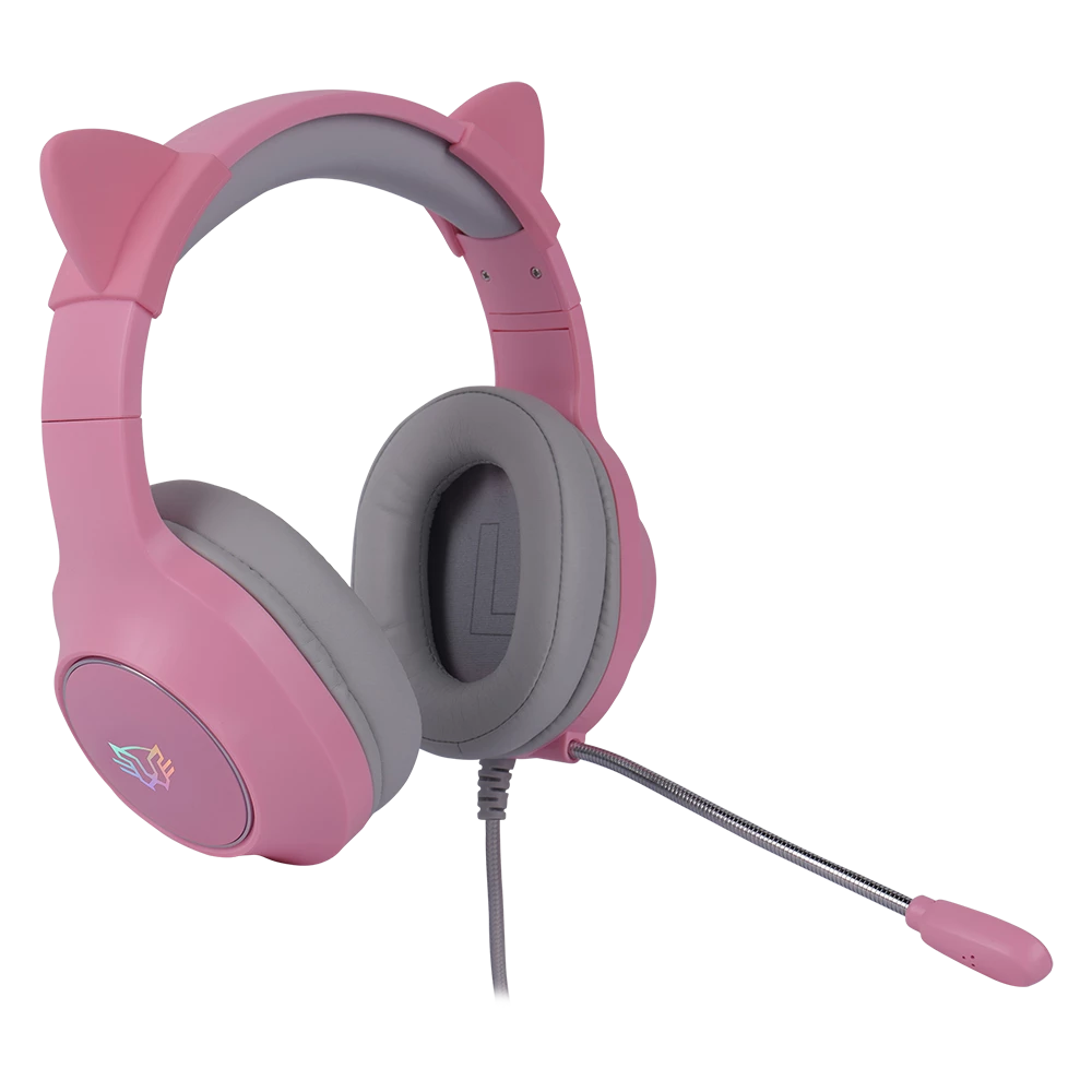 Audífonos para Gamer | Sonorous HS750 | Over-Ear 3.5 mm + Dual Estereo 2.0 Rgb Almohadillas Intercambiables Tela y Piel Orejas de Gato | Blanco