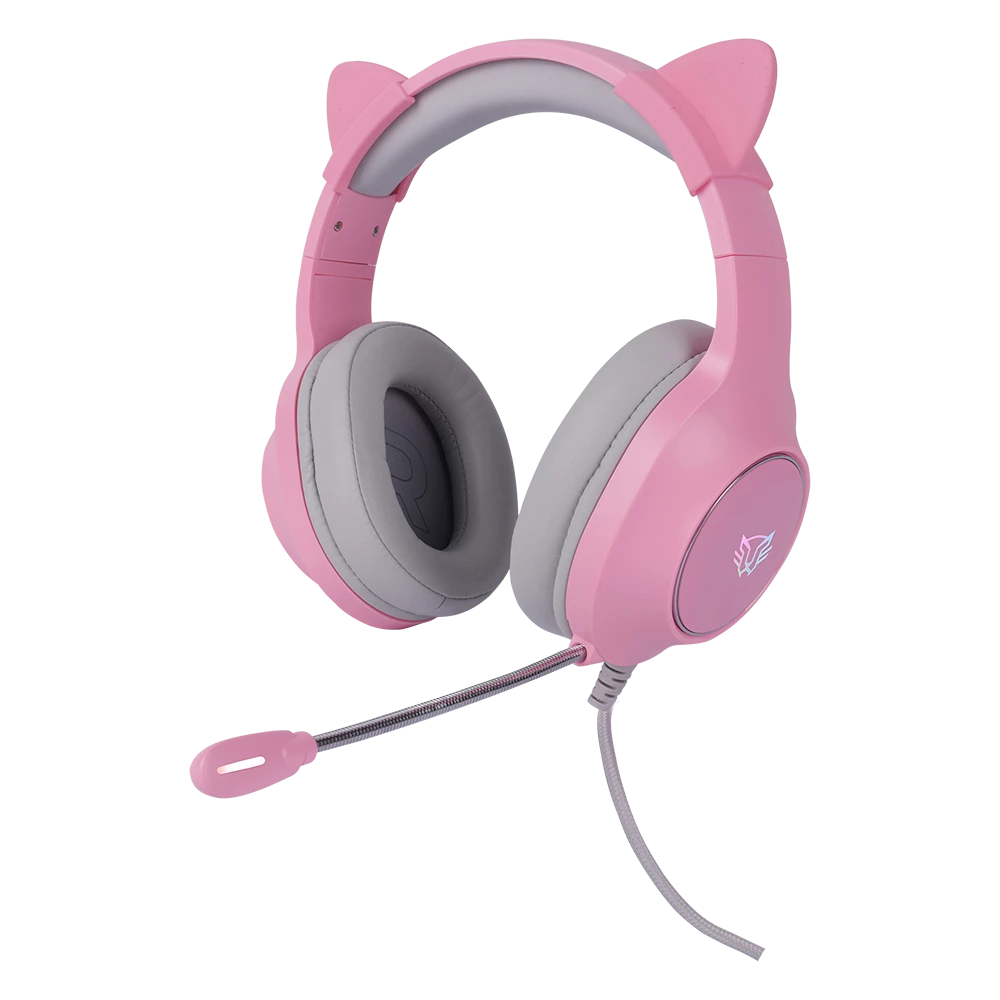 Audífonos para Gamer | Sonorous HS750 | Over-Ear 3.5 mm + Dual Estereo 2.0 Rgb Almohadillas Intercambiables Tela y Piel Orejas de Gato | Blanco