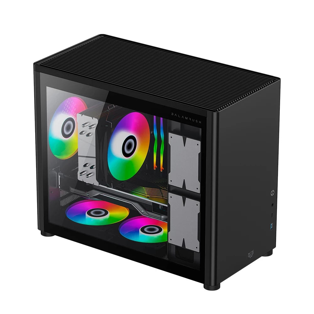 Gabinete Gamer Micro Torre | Eris Jet GI985 | Max MB M-ATX Laterales Cristal + Frente Solido + Full Color Box 1xUSB 3.0 + 1x USB TipoC | Negro
