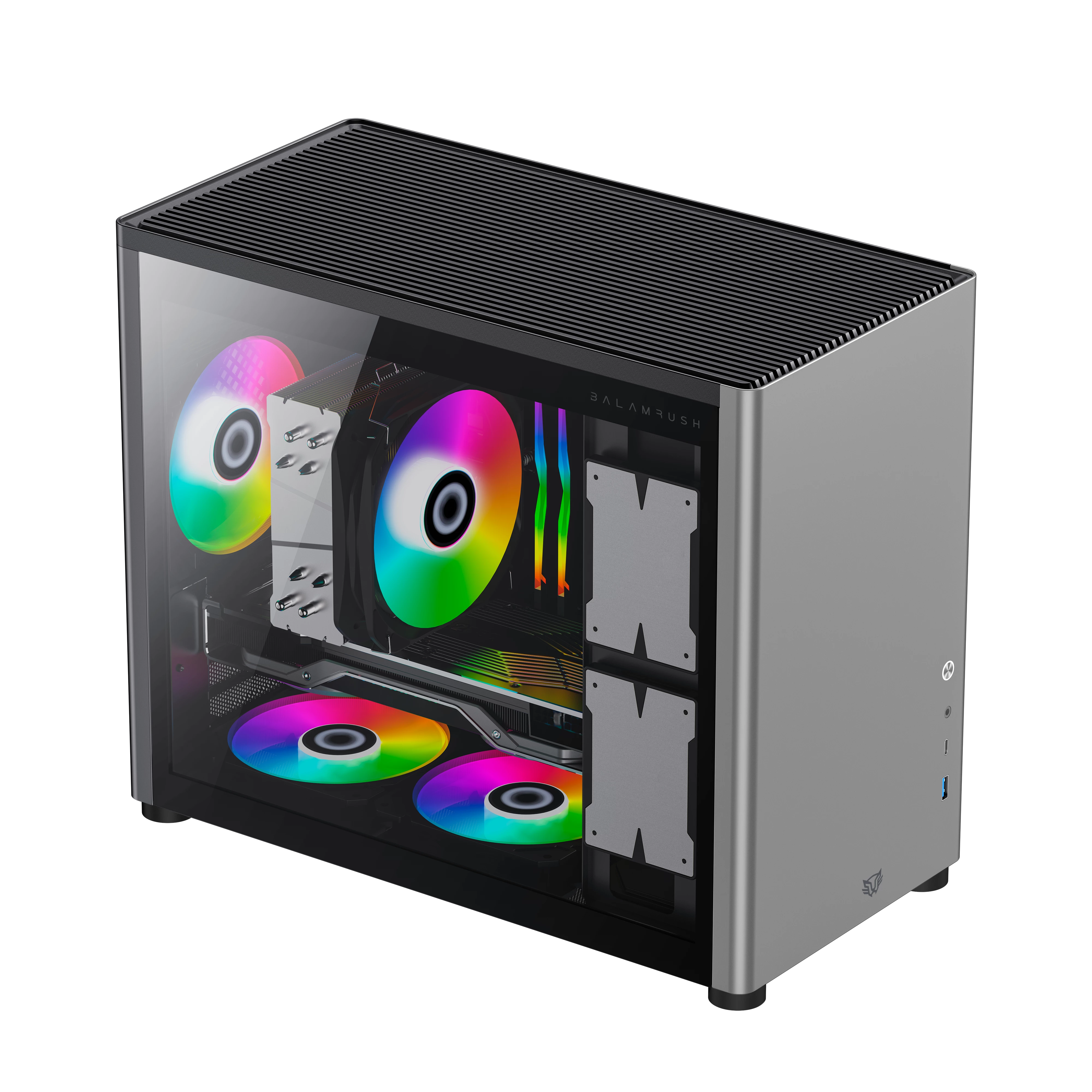 Gabinete Gamer Mini Torre | Eris Special GI985 | Max MB M-ATX Laterales Cristal + Frente Solido + Full Color Box 1xUSB 3.0 + 1x USB TipoC | Gris