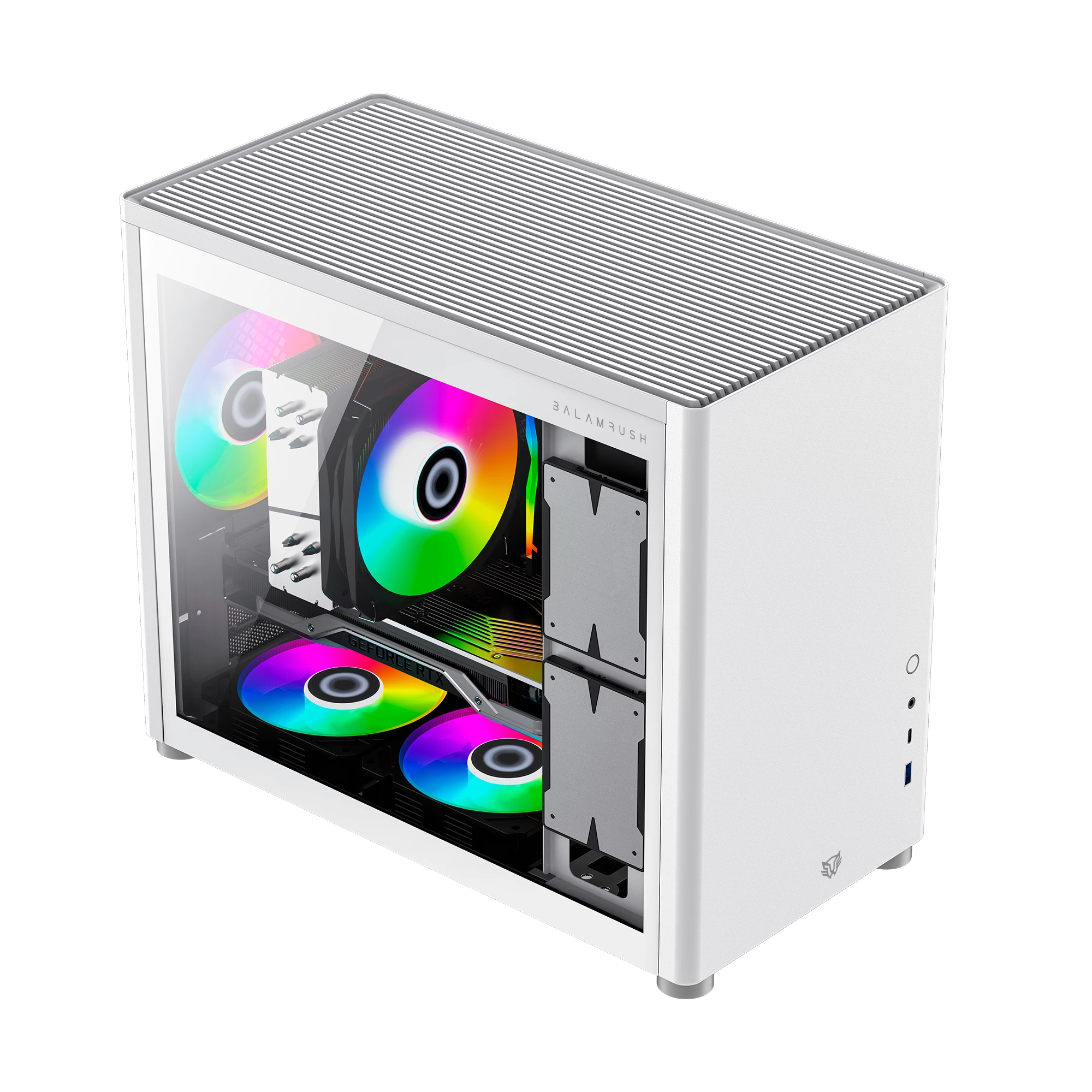 Gabinete Gamer Mini Torre | Eris Frost GI985 | Max MB M-ATX Laterales Cristal + Frente Solido + Full Color Box 1xUSB 3.0 + 1x USB TipoC | Blanco
