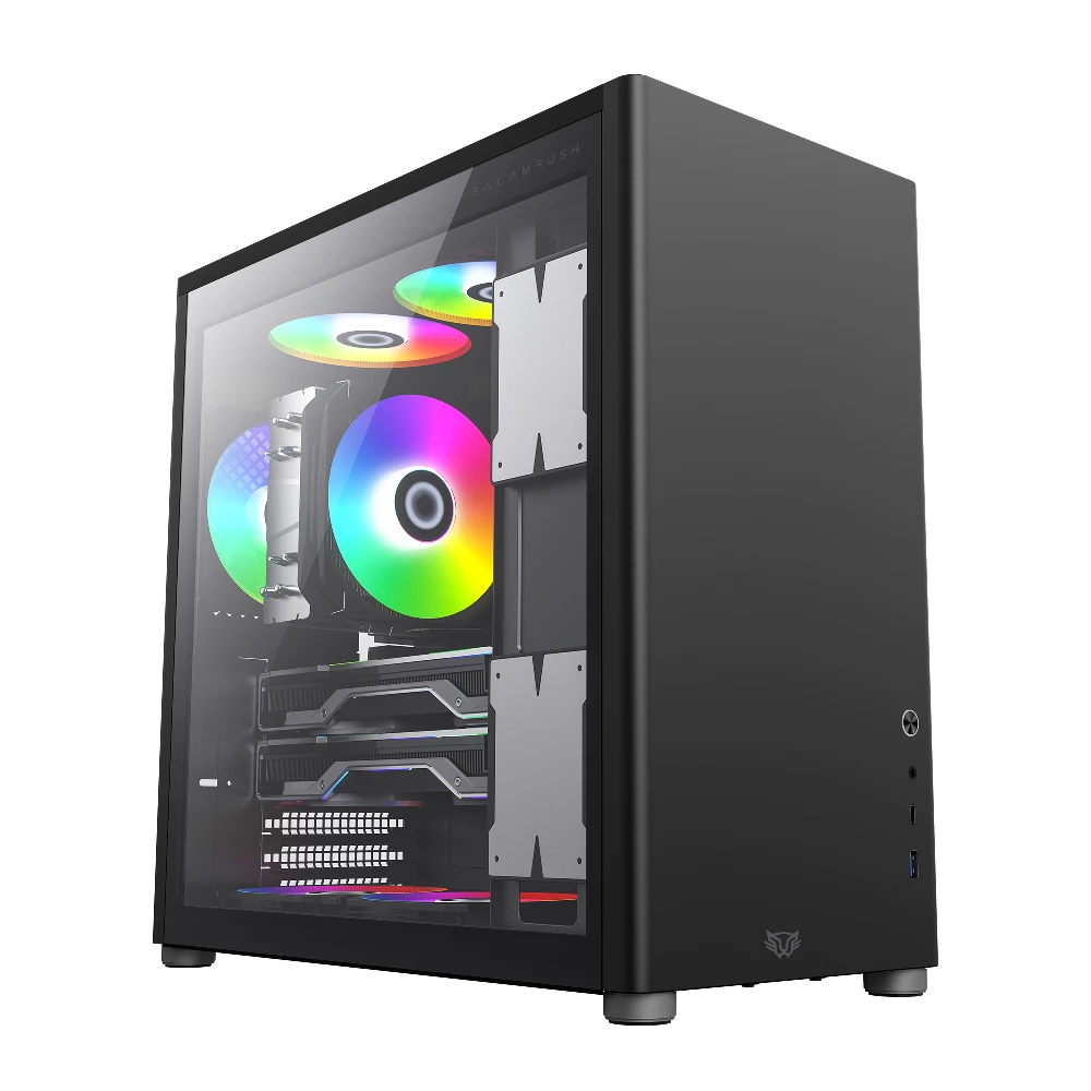 Gabinete Gamer Media Torre | Eris Jet GM985 | Max MB ATX Laterales Cristal + Frente Solido + Full Color Box 1xUSB 3.0 + 1x USB TipoC | Negro