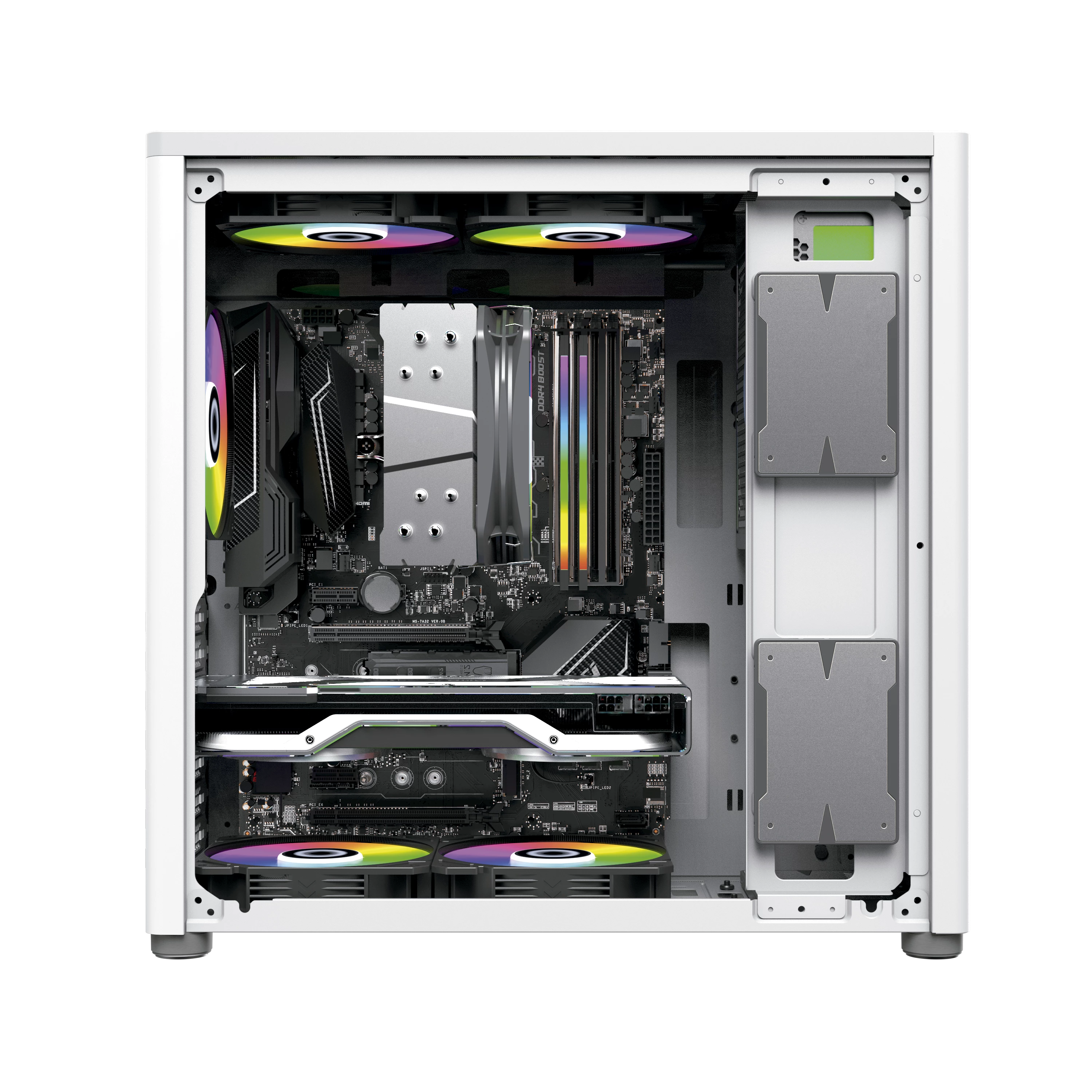 Gabinete Gamer Media Torre | Eris Frost GM985 | Max MB ATX Laterales Cristal + Frente Solido + Full Color Box 1xUSB 3.0 + 1x USB TipoC | Blanco