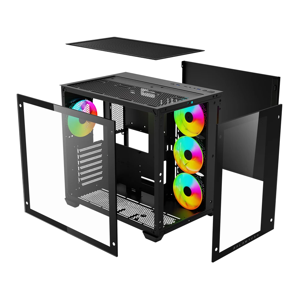 Gabinete Gamer Media Torre | Tank Pro GM930 | Max MB ATX Ultra Wide Panel Izq Cristal + Frente Cristal 2xUSB 3.0 + 4xFan RGB con HUB | Negro