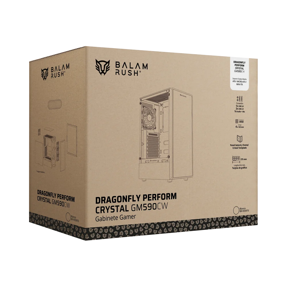 Gabinete Media Torre | Dragonfly Perform Crystal GM590CW | Blanco