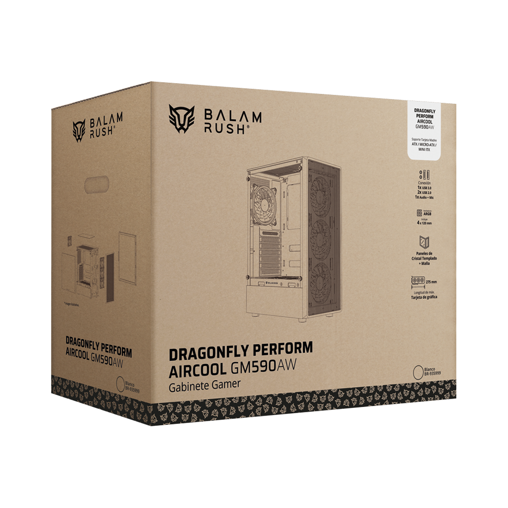 Gabinete Media Torre | Dragonfly Perform Aircool GM590AW | Blanco