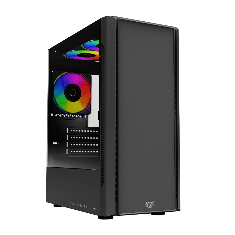 Gabinete Gamer Mini Torre | Nyx GI730 | Max MB M-ATX Panel Izq Cristal + Frente Solido con Ranura 1xUSB 3.0 + 3xFan RGB | Negro