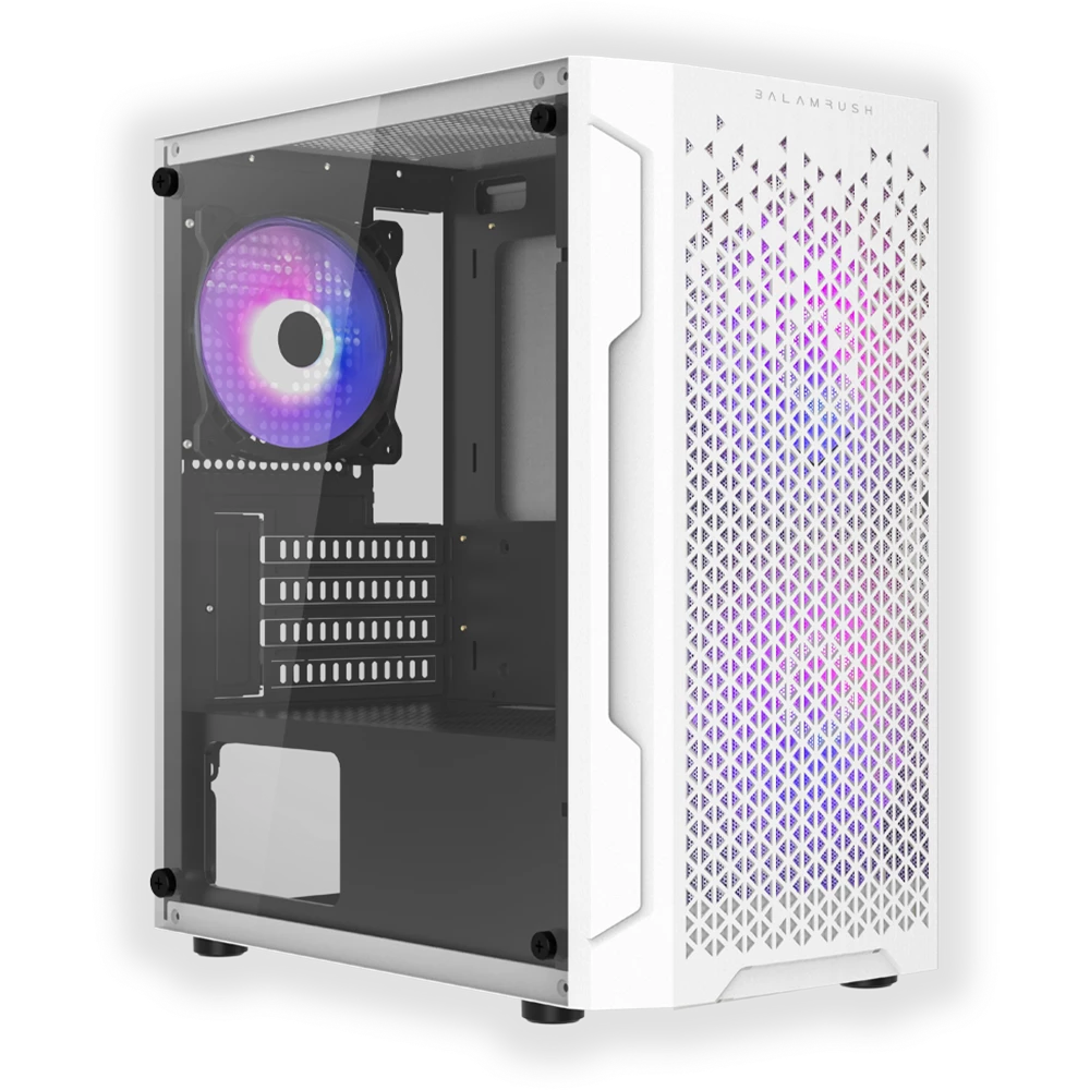 Gabinete Gamer Mini Torre | Artic GI725 | Max MB M-ATX Panel Izq Cristal + Frente Colmena 1xUSB 3.0 + 3xFan RGB | Blanco