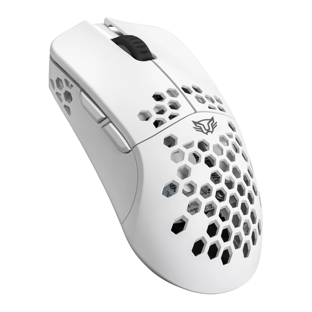 Mouse Gamer | Multidispositivo Speeder Light MG969 | Inalámbrico 2.4 MHz + 2 Modos Bluetooth / Caratula ultra ligera / Recargable Tipo C + 300 mAh / 5000 DPI / Iluminación Led + 6 Botones | Blanco