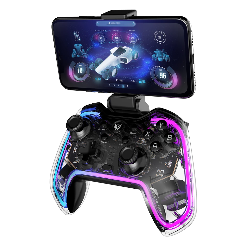 Gamepad Multiplataforma | Kontrol Glow G595 | Android, IOS, PC, PS3, PS4, Switch  Inalámbrico Bluetooth 5.0 | Con Vibración, Botones Programables | Neon Transparente