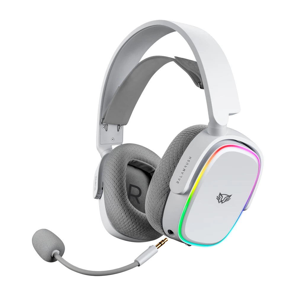Audífonos Gamer | Aeon HS999 | Over-Ear Inalámbricos 2.4 MHz + Bluetooth + 7.1 Canales+ RGB | Tapas y Banda Intercambiable + Mic Flexible | Blanco