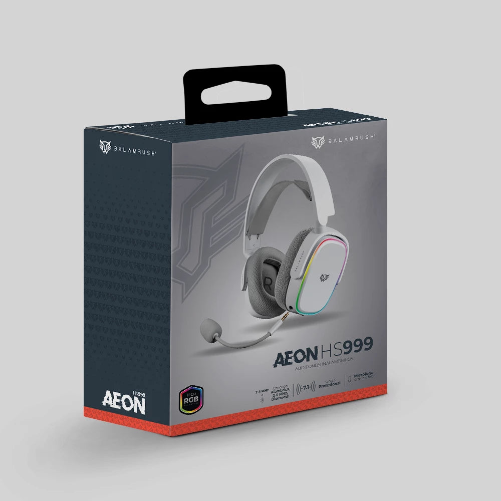 Audífonos Gamer | Aeon HS999 | Over-Ear + USB 7.1 Canales+ RGB  Tapas y Banda Intercambiable Mic Flexible | Blanco