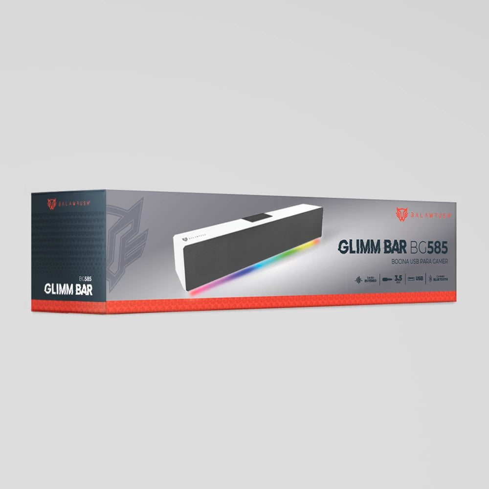 Bocina Gamer | Glimm Bar BG585 | Soundbar + RGB  Bluetooth + Control Digital RGB + 10 W RMS | Blanco