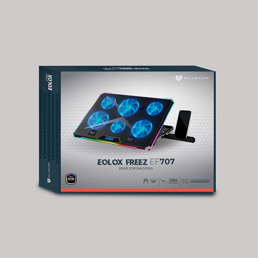 Base Enfriadora Para Laptop 15 a 17" | Eolox Freez EF707 | 6 Vent Rgb Pantalla LCD