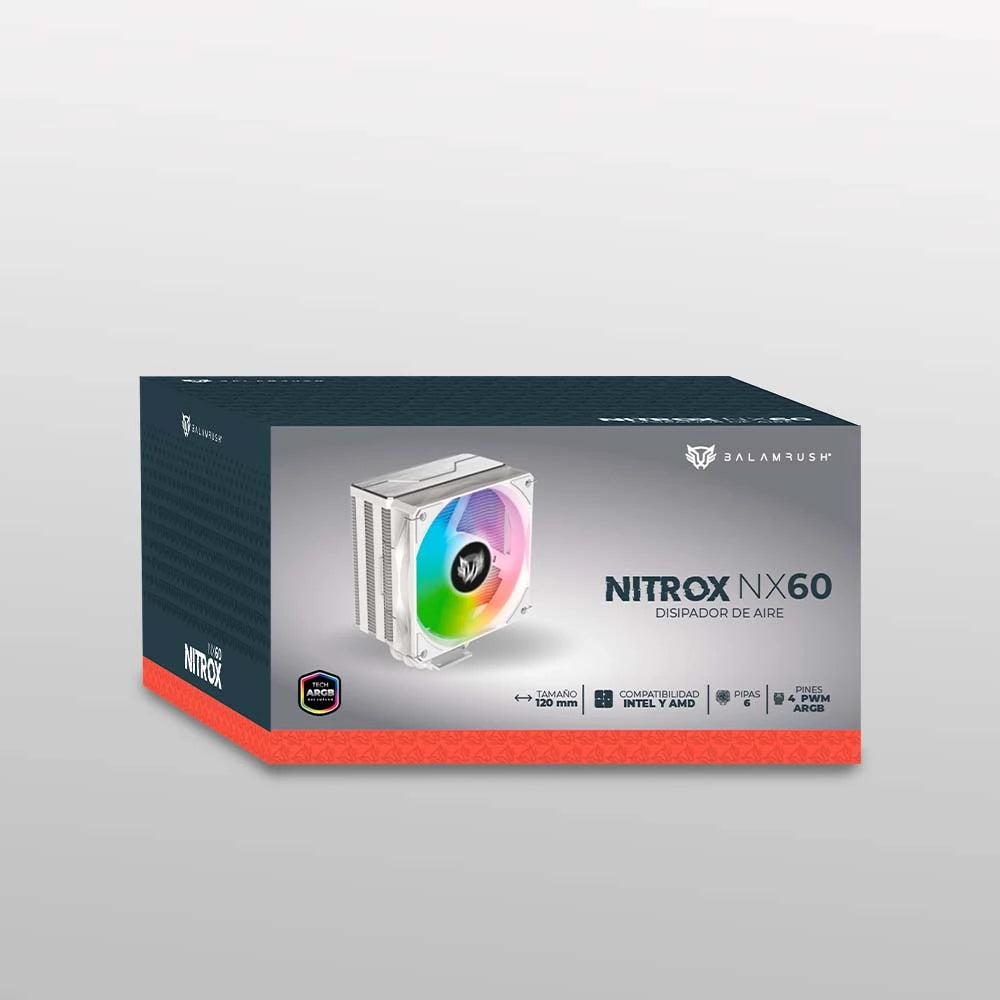 Enfriamiento de Aire para CPU | Nitrox NX60 | 6 Tubos de calor de cobre + 1 Vent Silencioso de 120 mm ARGB  Torre de Calor en Aluminio | Blanco