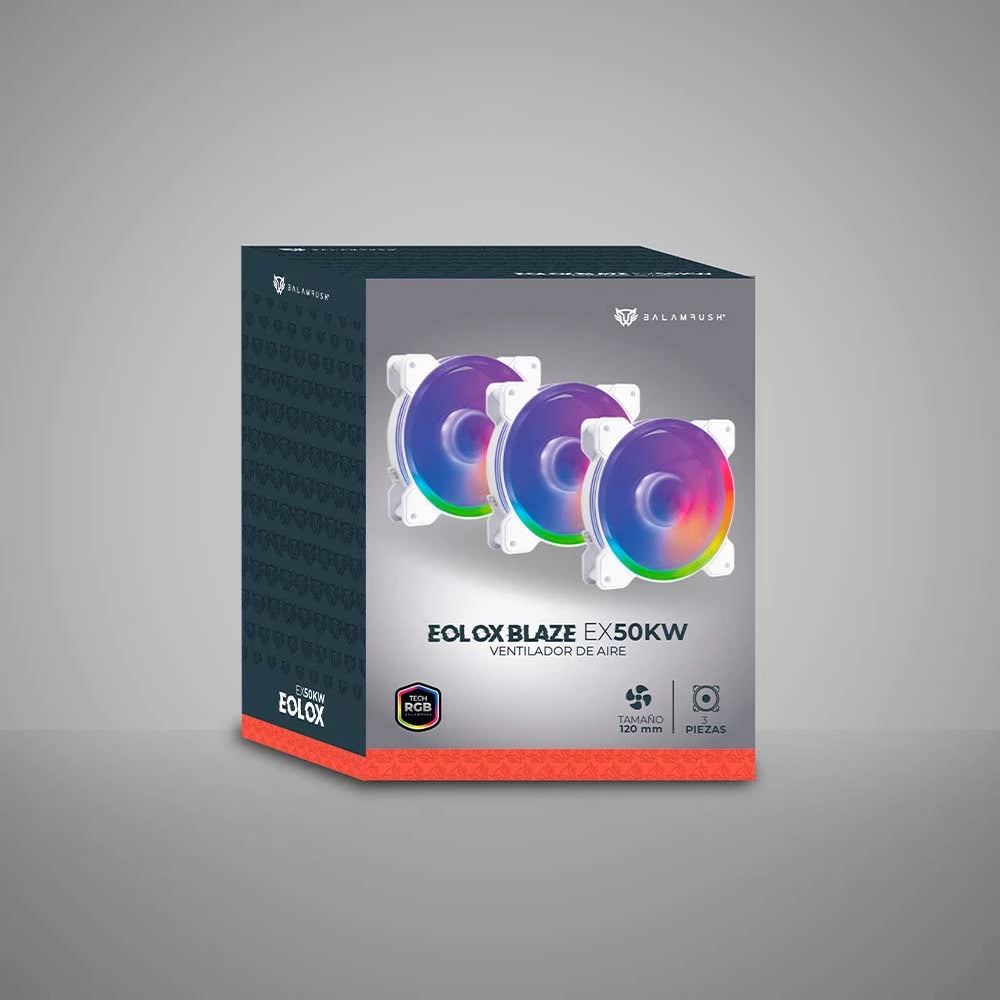 Kit de 3 Ventiladores  | Eolox Blaze EX50KW |  120 mm ARGB  Diseño Circular con borde led  Rainbown  120x120x25mm + 1200 RPM + Hidráulico + 12 V Incluye Hub 4 Pin + 3 Pin para 8 Vent | Blanco