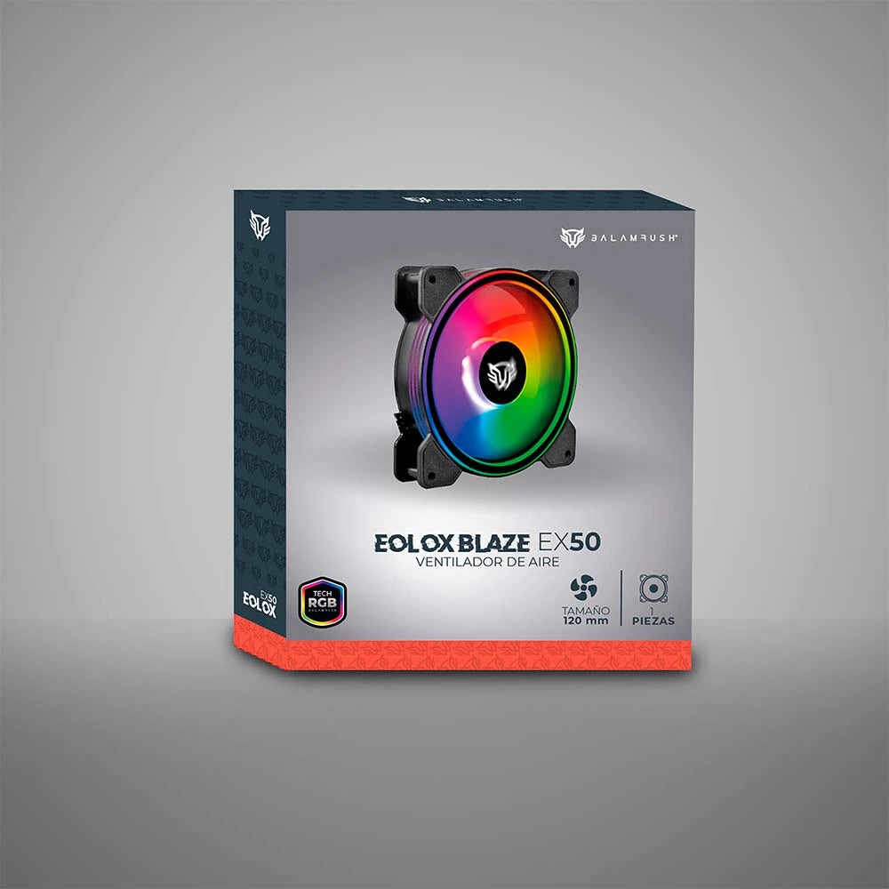 Ventilador para PC | Eolox Blaze EX50 | 120 mm ARGB  Diseño Circular con borde led  Rainbown  120x120x25mm + 1200 RPM + Hidráulico + 12 V | Negro
