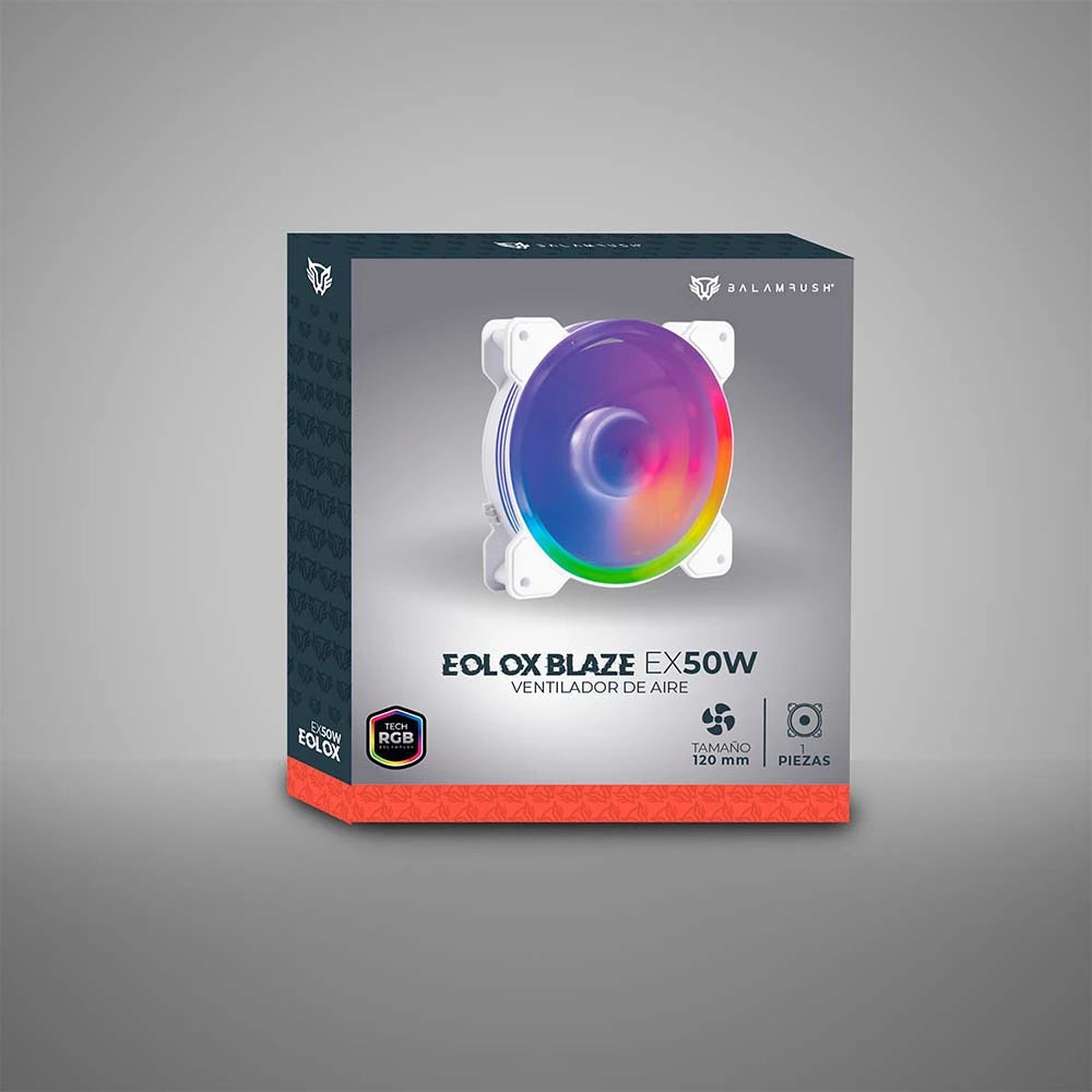 Ventilador para PC | Eolox Blaze EX50W | 120 mm ARGB  Diseño Circular con borde led  Rainbown  120x120x25mm + 1200 RPM + Hidráulico + 12 V | Blanco