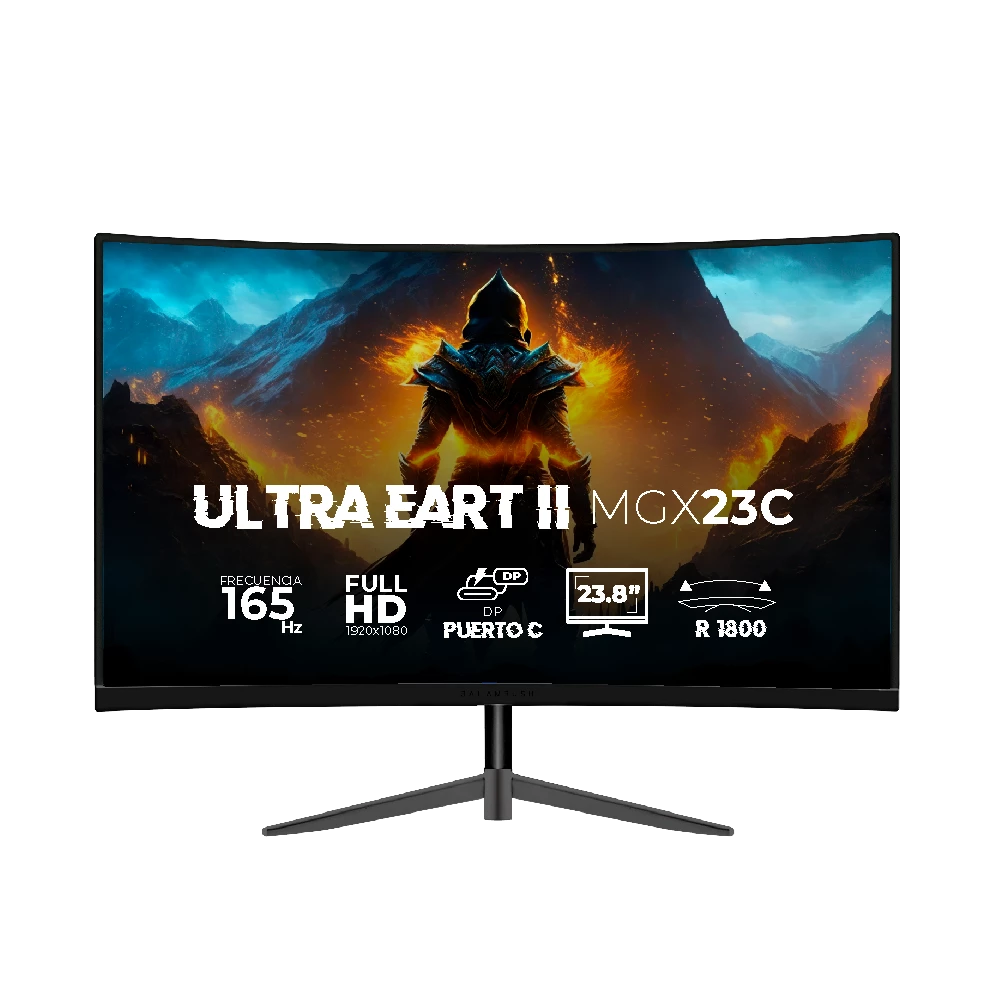 Monitor Gamer Curvo 23.8" Ultra Earth II MGX23C VA + 165Hz + 1ms + Full HD 1080p/HDMI + DP + TYPE-C 15W + 3.5mm + VESA 100 x 100 mm/Negro