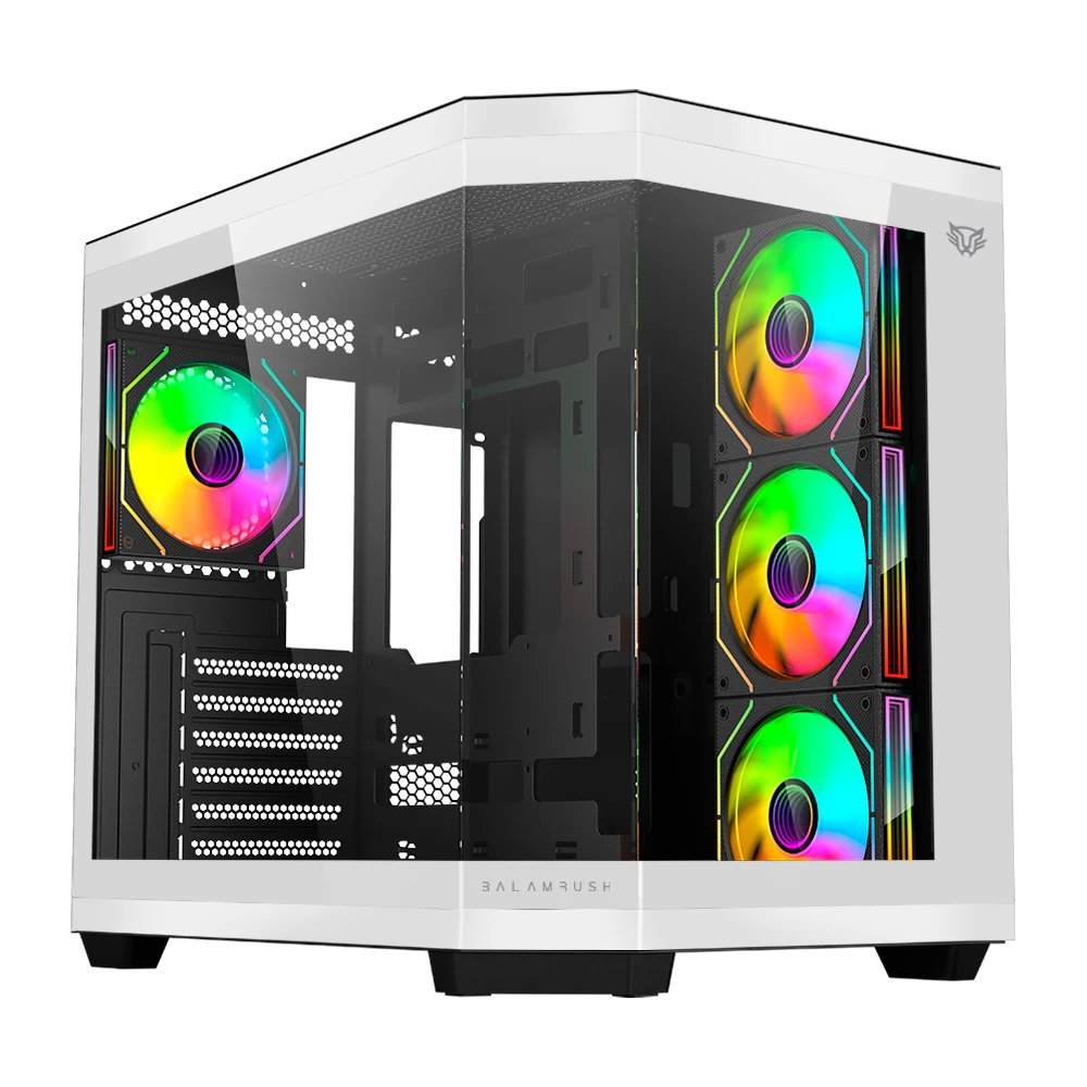 Gabinete Gamer Media Torre | Tank Master 9600 TB Max MB ATX Ultra Wide + Sin Bordes | 1xUSB C 3.1 + 1xUSB 3.0 + 1x USB 2.0 + Audio+ 4xFan ARGB | Blanco y Negro