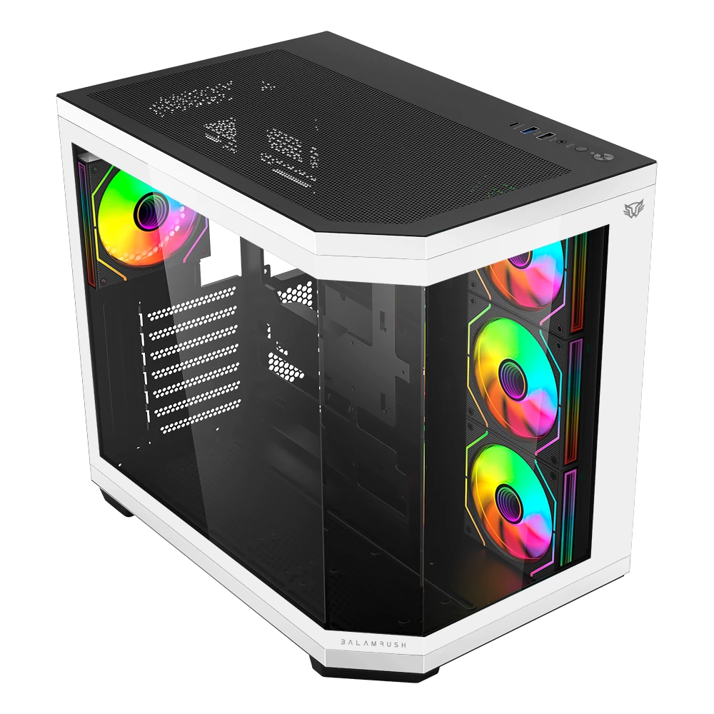 Gabinete Gamer Media Torre | Tank Master 9600 TB Max MB ATX Ultra Wide + Sin Bordes | 1xUSB C 3.1 + 1xUSB 3.0 + 1x USB 2.0 + Audio+ 4xFan ARGB | Blanco y Negro