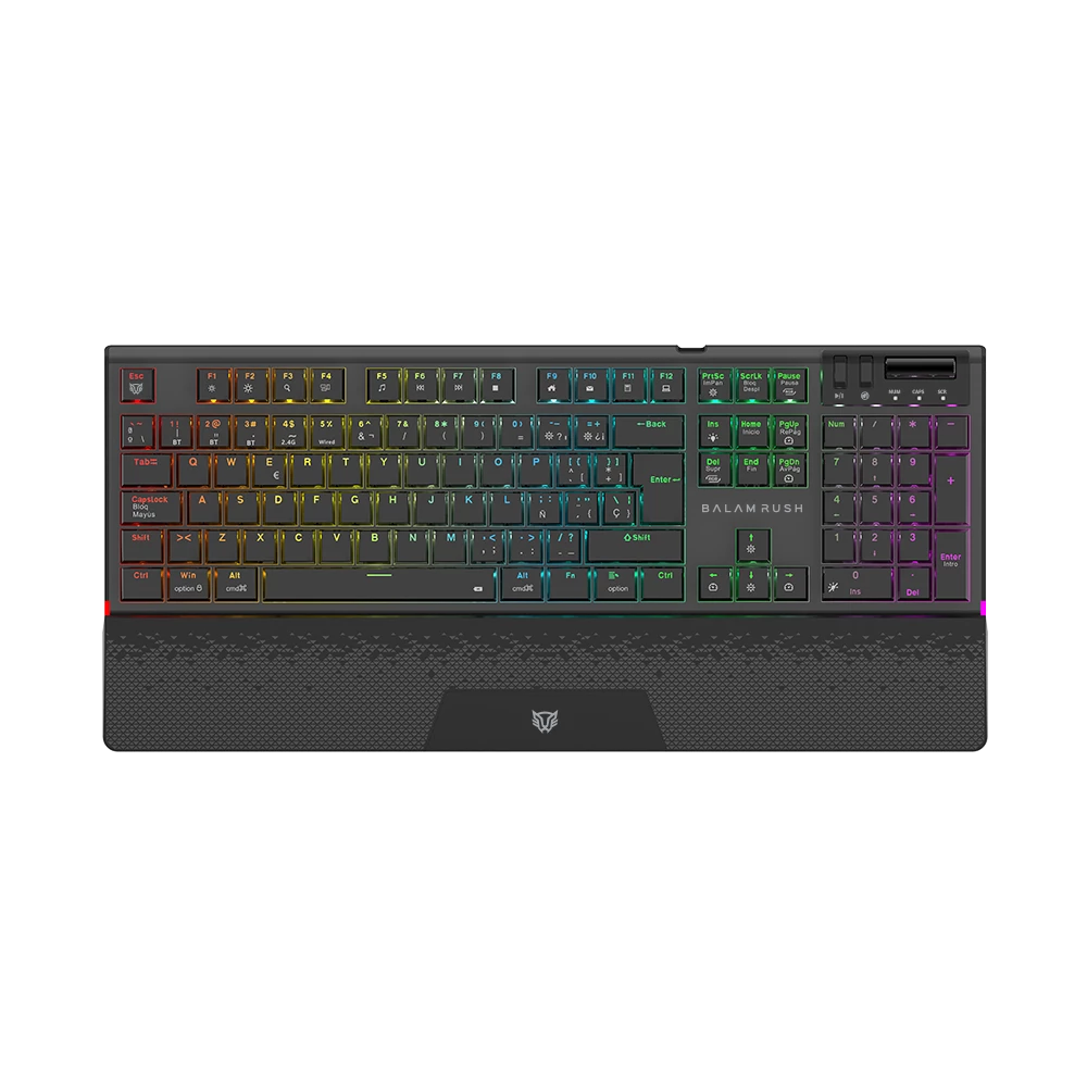 Teclado Gamer Mecánico Multidispositivo | Dominate Expert GK979I | 2.4 MHz  2 modos Bluetooth | 100%  Estructura Aluminio Premium  Perilla y Botones Multimedia | Switch Rojo Intercambiables  RGB Dinámico | Recargable | Legend | Negro