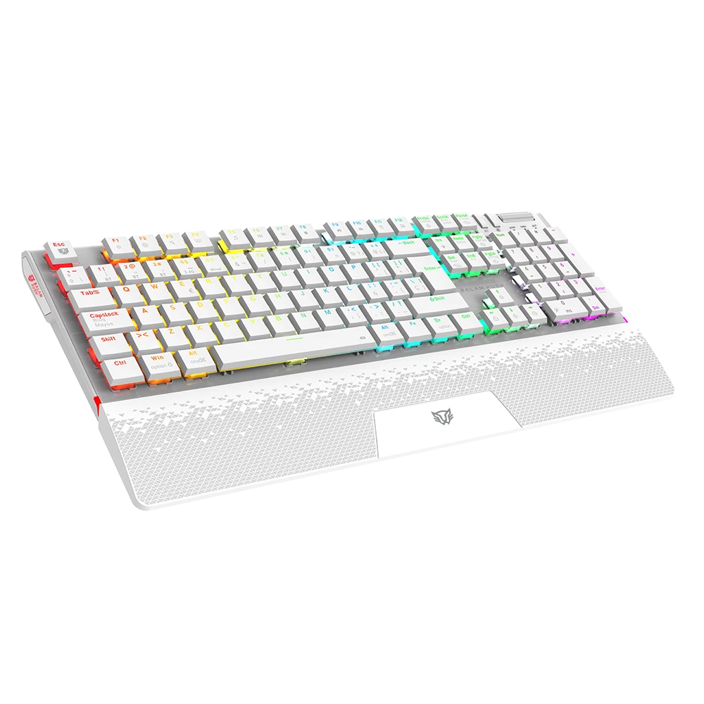 Teclado Gamer Mecánico Multidispositivo | Dominate Expert GK979I | 2.4 MHz  2 modos Bluetooth | 100%  Estructura Aluminio Premium  Perilla y Botones Multimedia | Switch Rojo Intercambiables  RGB Dinámico | Recargable | Legend | Blanco