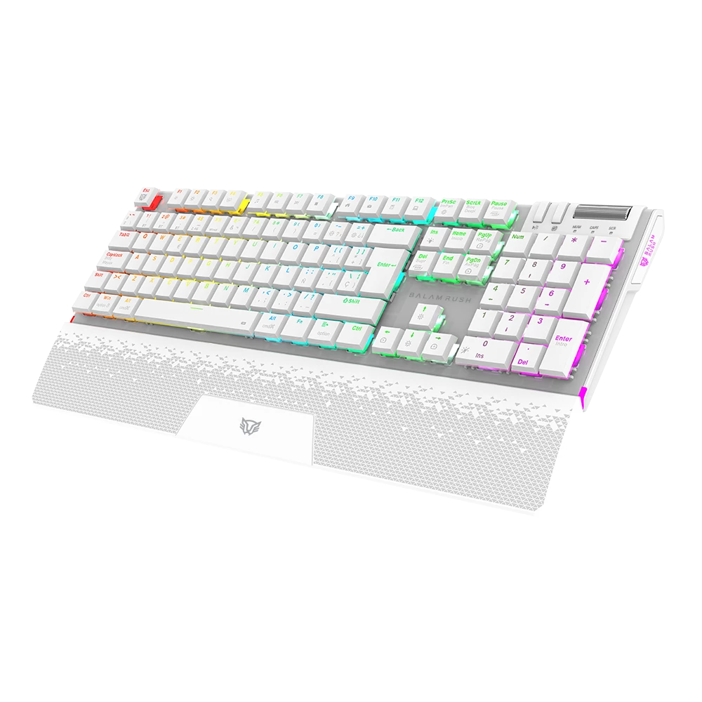 Teclado Gamer Mecánico Multidispositivo | Dominate Expert GK979I | 2.4 MHz  2 modos Bluetooth | 100%  Estructura Aluminio Premium  Perilla y Botones Multimedia | Switch Rojo Intercambiables  RGB Dinámico | Recargable | Legend | Blanco