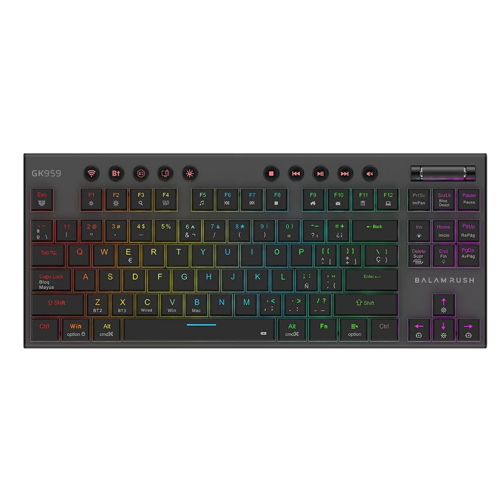 Teclado BalamRush Dominate Expert GK959 / Mecánico Multidispositivo / TKL / Switches Café / RGB / Inalámbrico / BR-940405