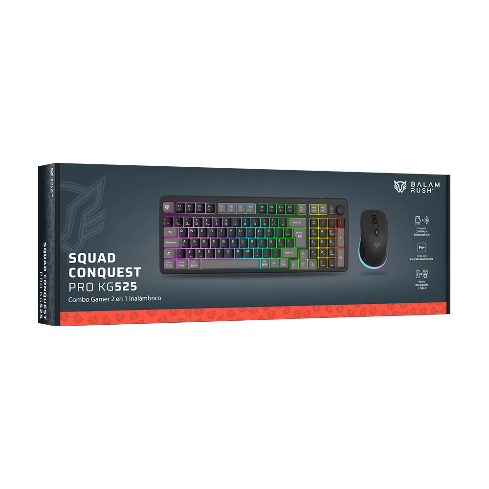 Combo Teclado + Mouse Inalámbrico | Squad Conquest Pro KG525 | Negro