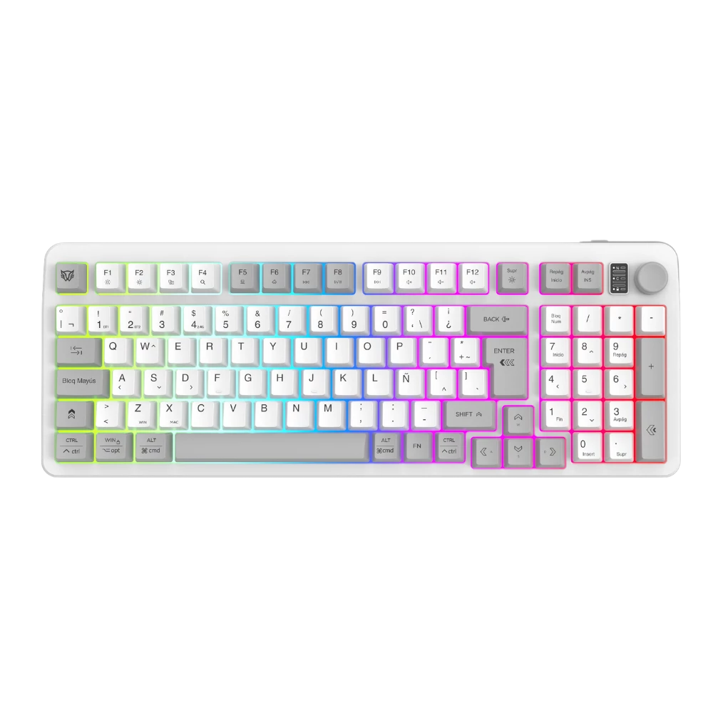 Combo Gamer 2 en 1 Inalámbrico | Squad Conquest Pro KG525 | Teclado + Mouse | 2.4 MHz + 2 modos Bluetooth + USB C | Mouse Óptico + 7200 DPI + Teclado 85% + Diseño Compacto + Teclas de membrana + RGB | Recargable | Azender | Blanco