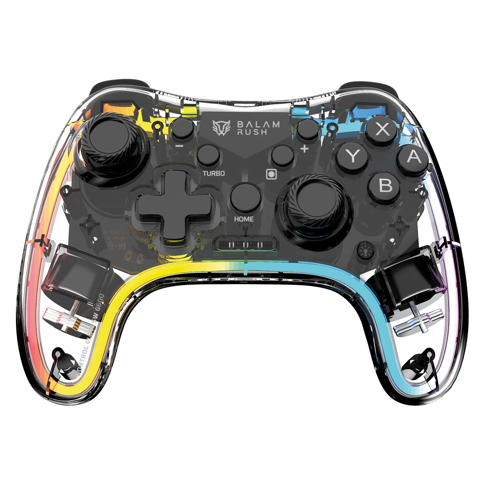 Gamepad Inalámbrico | Kontrol Glow SW G600 | BT 5.0 | Compatible con Nintendo Switch + Lite + Oled + Android + IOS + Pc + Vibración Dual + Axis Gyro + Funciones Turbo + RGB | Recargable | Azender | Neón - Transparente