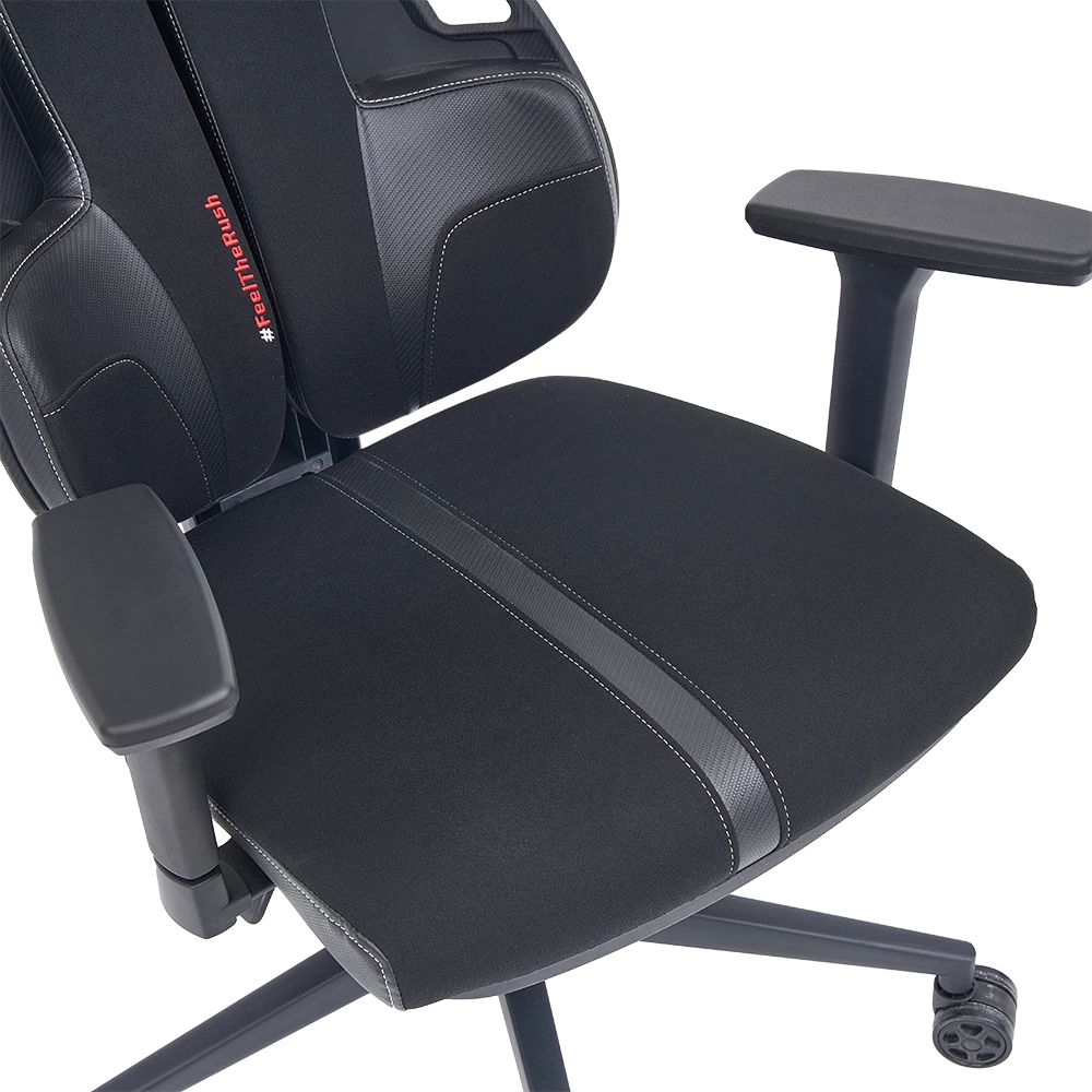 Silla Gamer | Bolt Rush PT | PVC + Tela +Espuma moldeada + Nylon | Pistón Clase 4 + Soporta hasta 150 kg + Mecanismo Mecánico + Inclinación 120° | Reposabrazos 3D | Legend | Negro