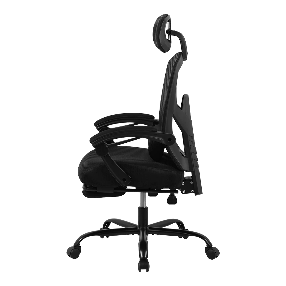 Silla Gamer | Bolt Nou B | Malla + Espuma + Nylon | Pistón Clase 3 + Soporta hasta 130 kg + Mecanismo Mecánico + Inclinación 140° | Reposabrazos Fijos + Reposa Pies + Cojín Lumbar | Azender | Negro