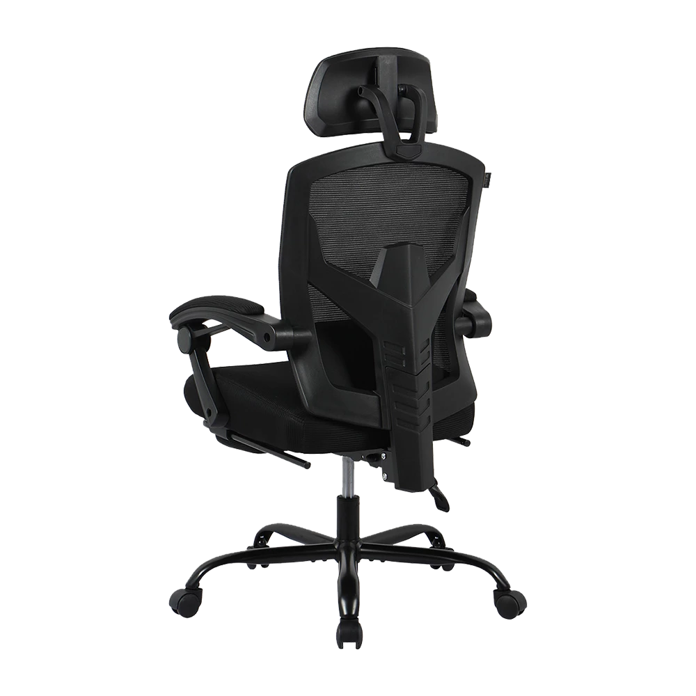 Silla Gamer | Bolt Nou B | Malla + Espuma + Nylon | Pistón Clase 3 + Soporta hasta 130 kg + Mecanismo Mecánico + Inclinación 140° | Reposabrazos Fijos + Reposa Pies + Cojín Lumbar | Azender | Negro