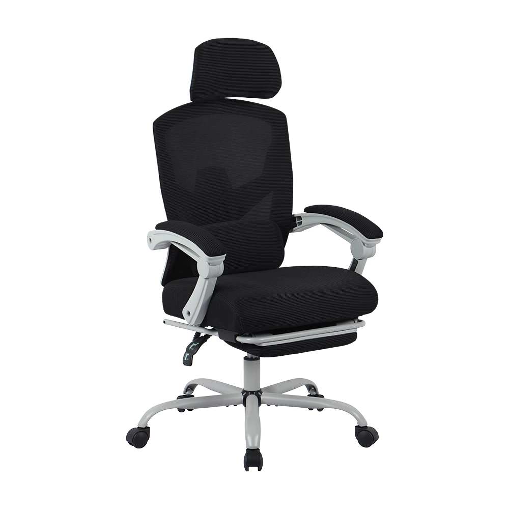 Silla Gamer | Bolt Nou W | Malla + Espuma + Nylon | Pistón Clase 3 + Soporta hasta 130 kg + Mecanismo Mecánico + Inclinación 140° | Reposabrazos Fijos + Reposa Pies + Cojín Lumbar | Azender | Blanco